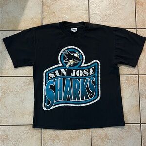 Vintage Hanes Single Stitch 90s‎ NHL San Jose Sharks Black Tshirt, Adult Large